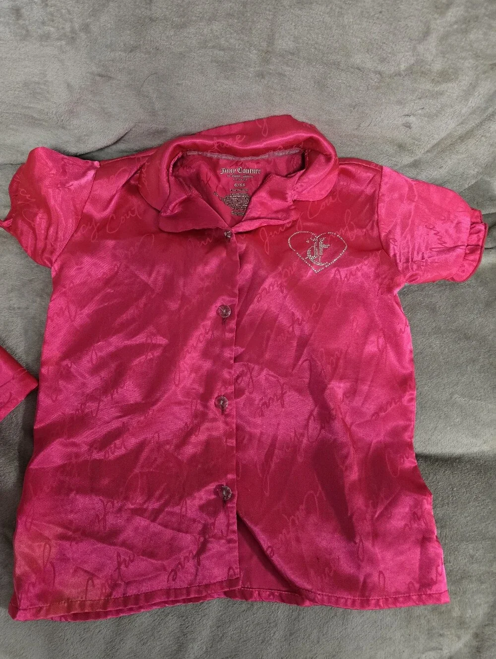 Juicy Couture Girls Bright Pink Satin Pajama Set
